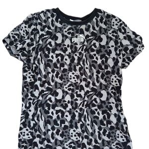 Puma Girls' Black & Gray Leopard-Print Short Sleeve Tee